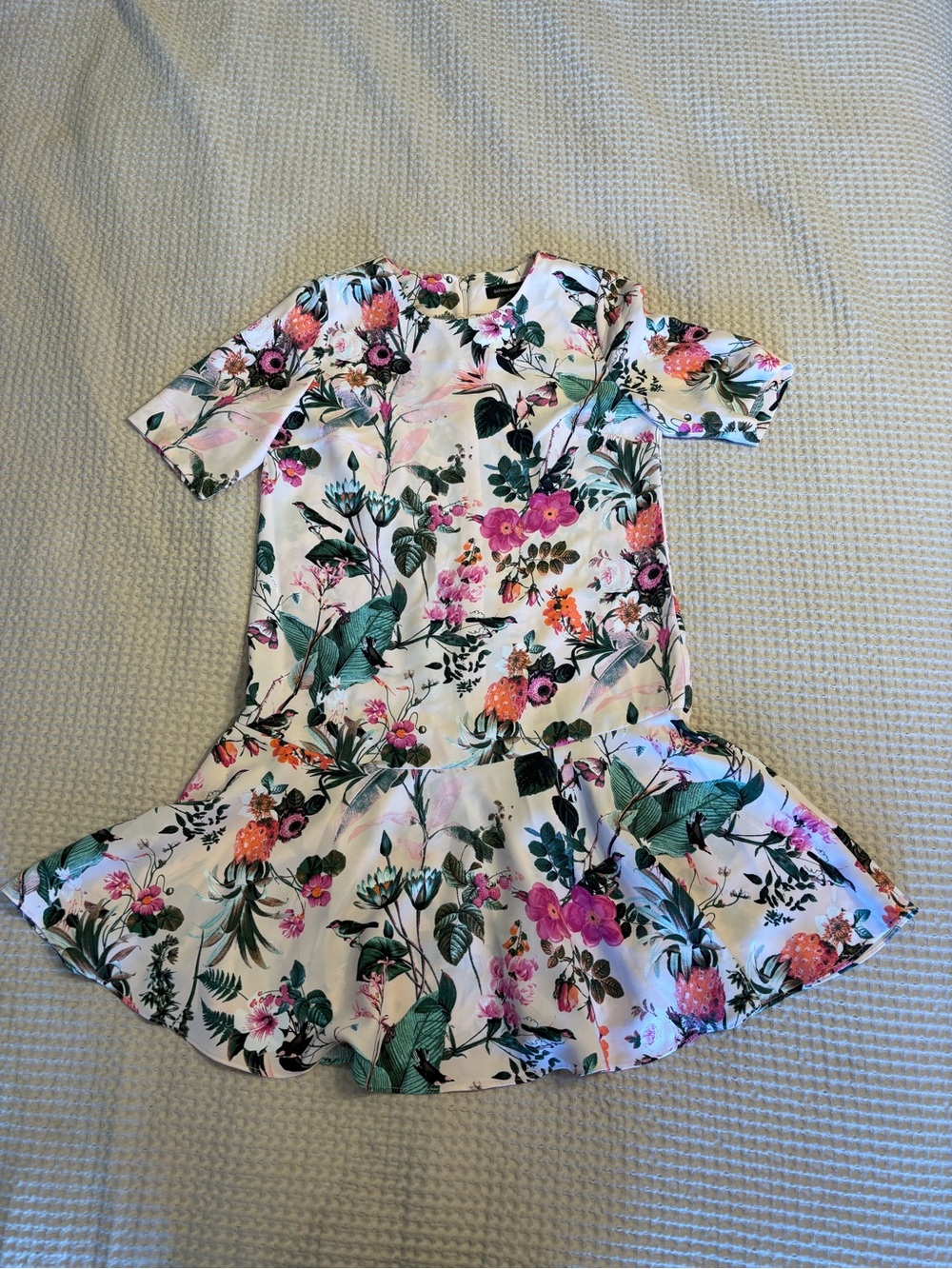 Banana Republic White Floral Mini Dress with Pink & Green Botanical Print